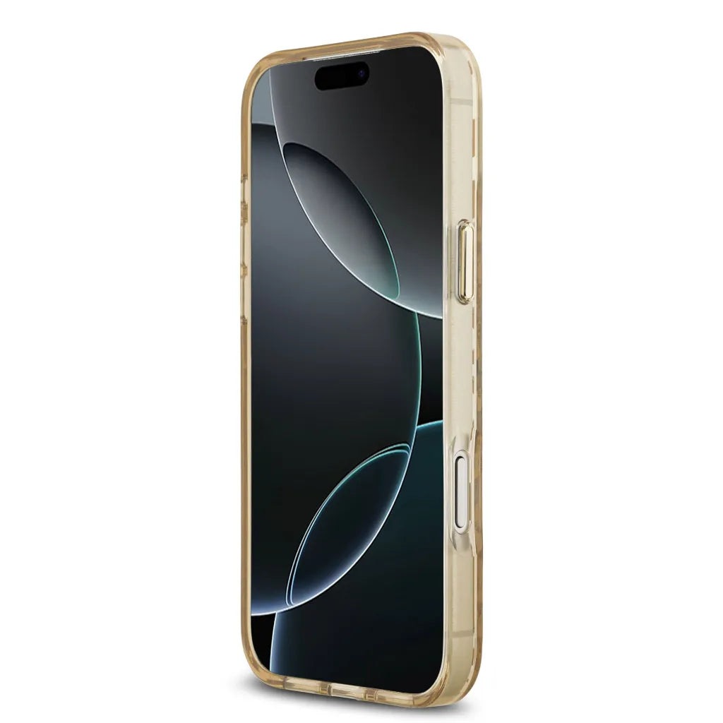 GUESS – Funda para iPhone 17 Pro (PC + TPU) con MagSafe, Diseño Leopardo con Brillos en Color Marrón