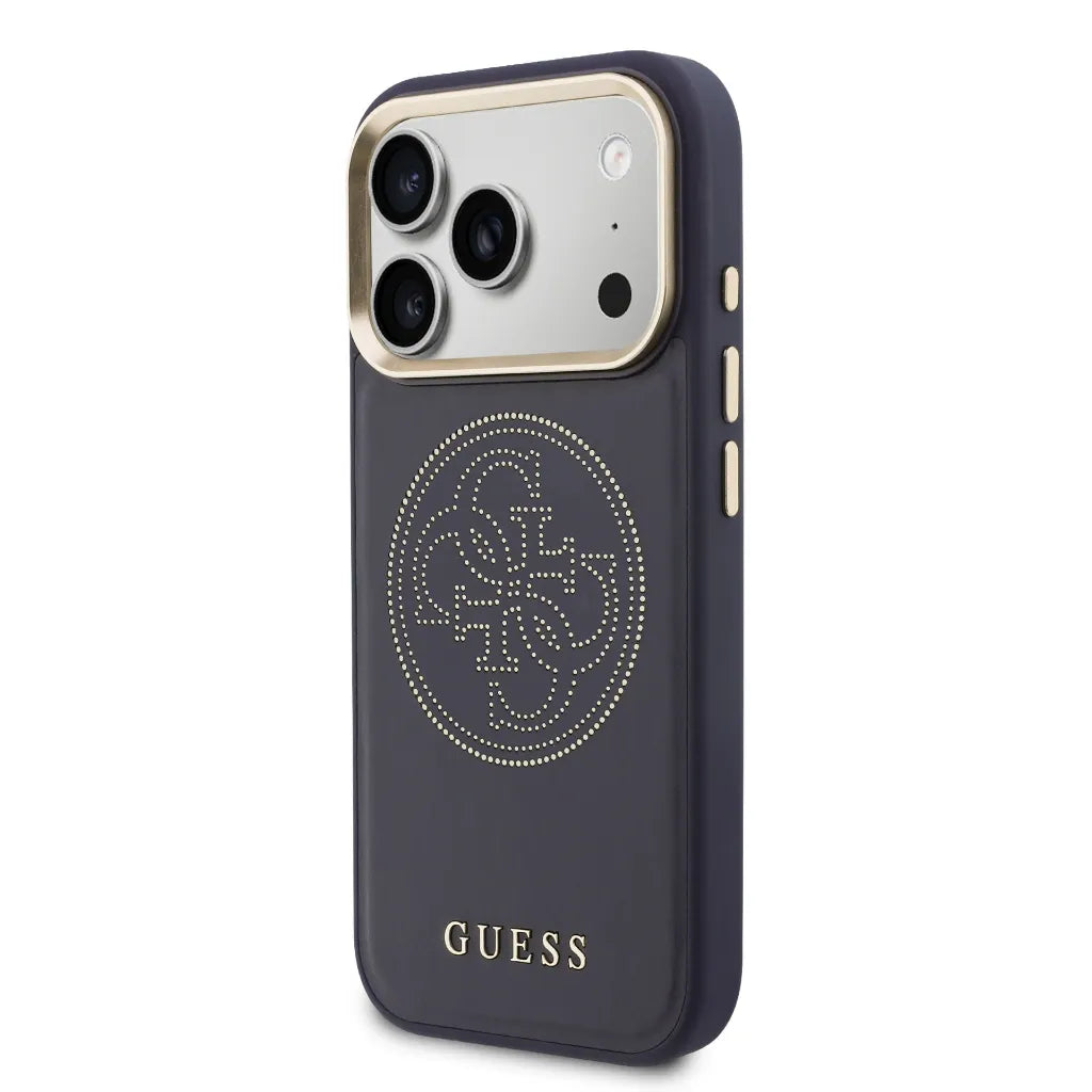 GUESS – Funda para iPhone 17 Pro Efecto Piel Azul con Logo Guess