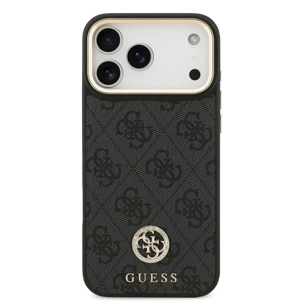 GUESS – Funda para iPhone 17 Pro Max en Polipiel Negra con Logo Strass y Correa Ancha