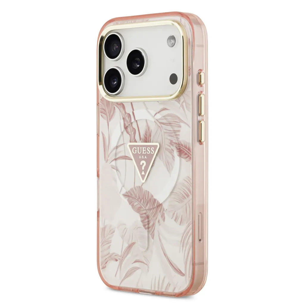 GUESS – Funda para iPhone 17 Pro (PC + TPU) con MagSafe y Estampado Selvático en Color Rosa