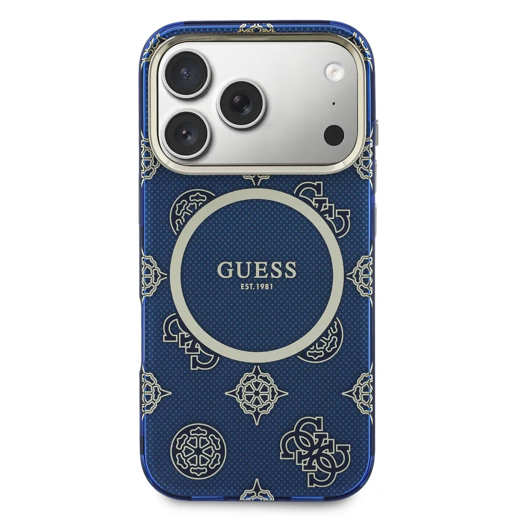 GUESS – Funda para iPhone 17 Pro Rígida Azul Multilogo