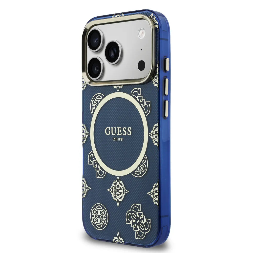 GUESS – Funda para iPhone 17 Pro Rígida Azul Multilogo