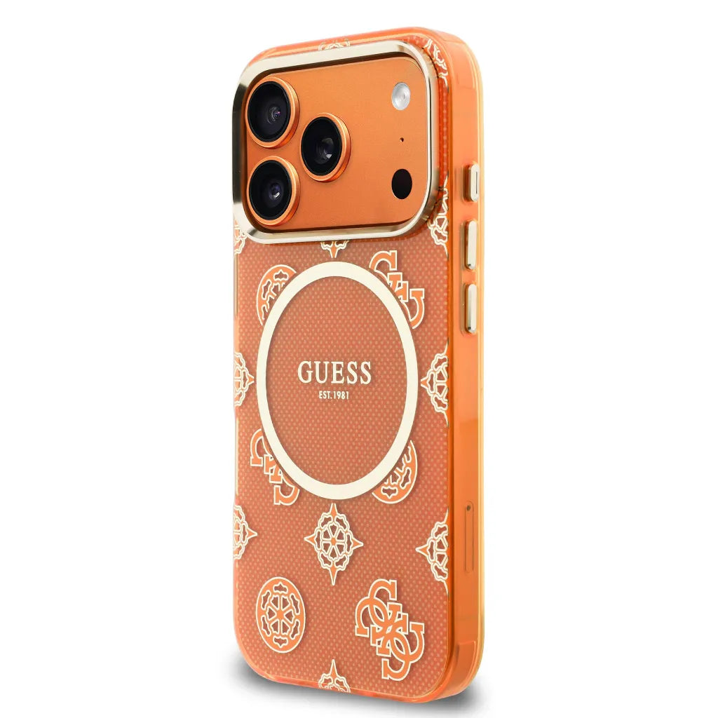GUESS – Funda para iPhone 17 Pro Rígida Naranja Multilogo