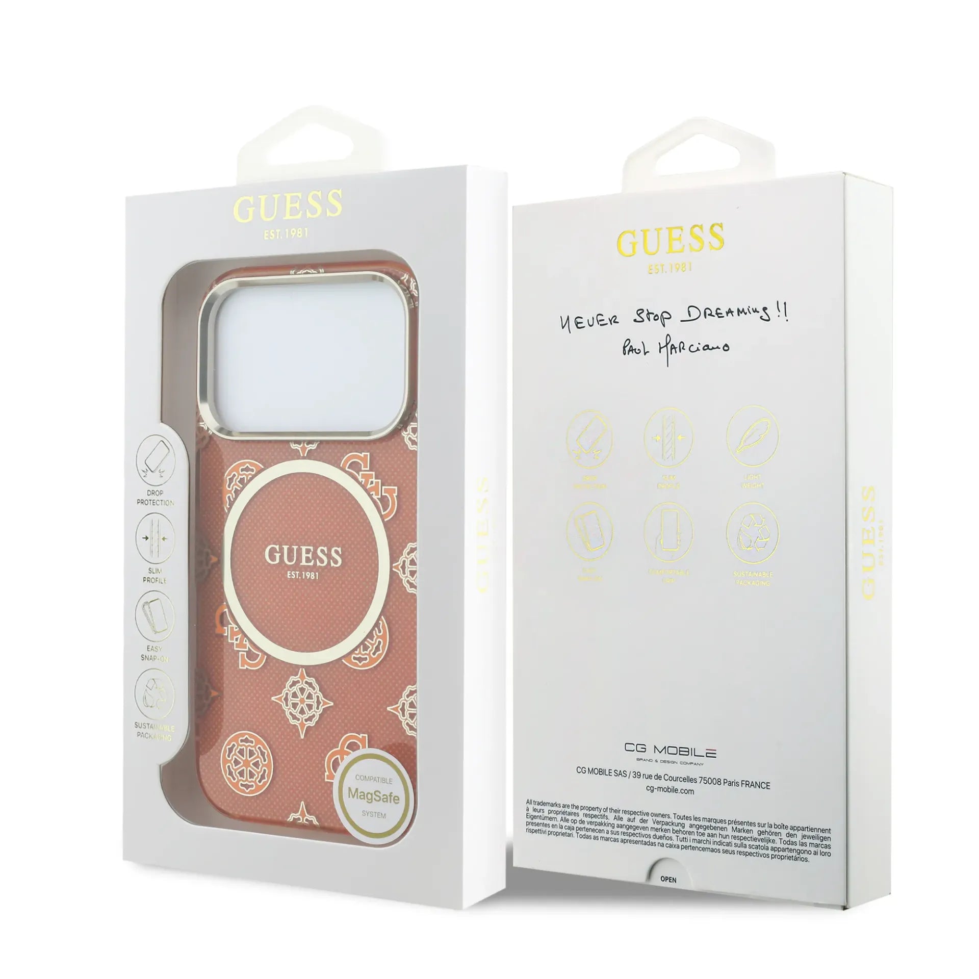 GUESS – Funda para iPhone 17 Pro Rígida Naranja Multilogo