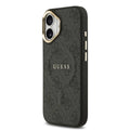 GUESS – Funda para iPhone 16 en Polipiel Negra con MagSafe y Logo Clásico