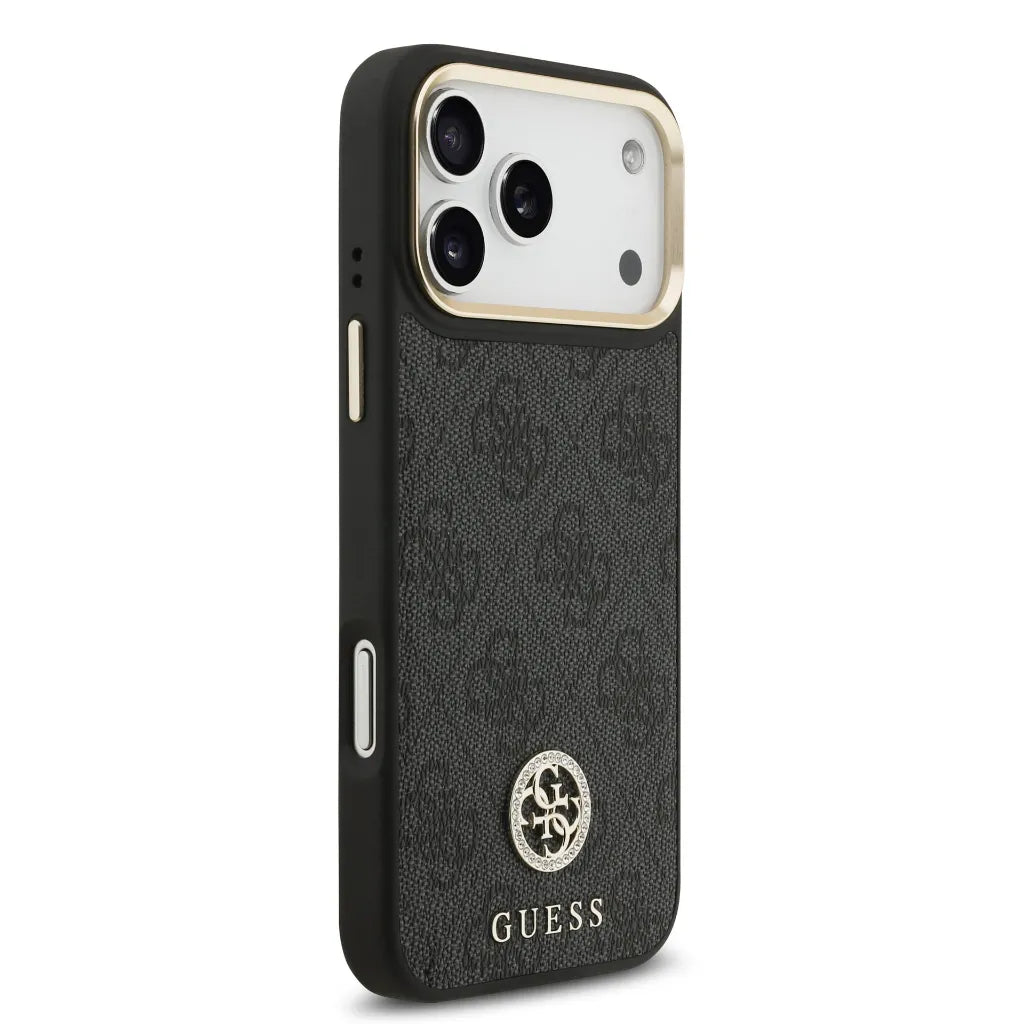 GUESS – Funda para iPhone 17 Pro Max en Polipiel Negra con Logo Strass y Correa Ancha