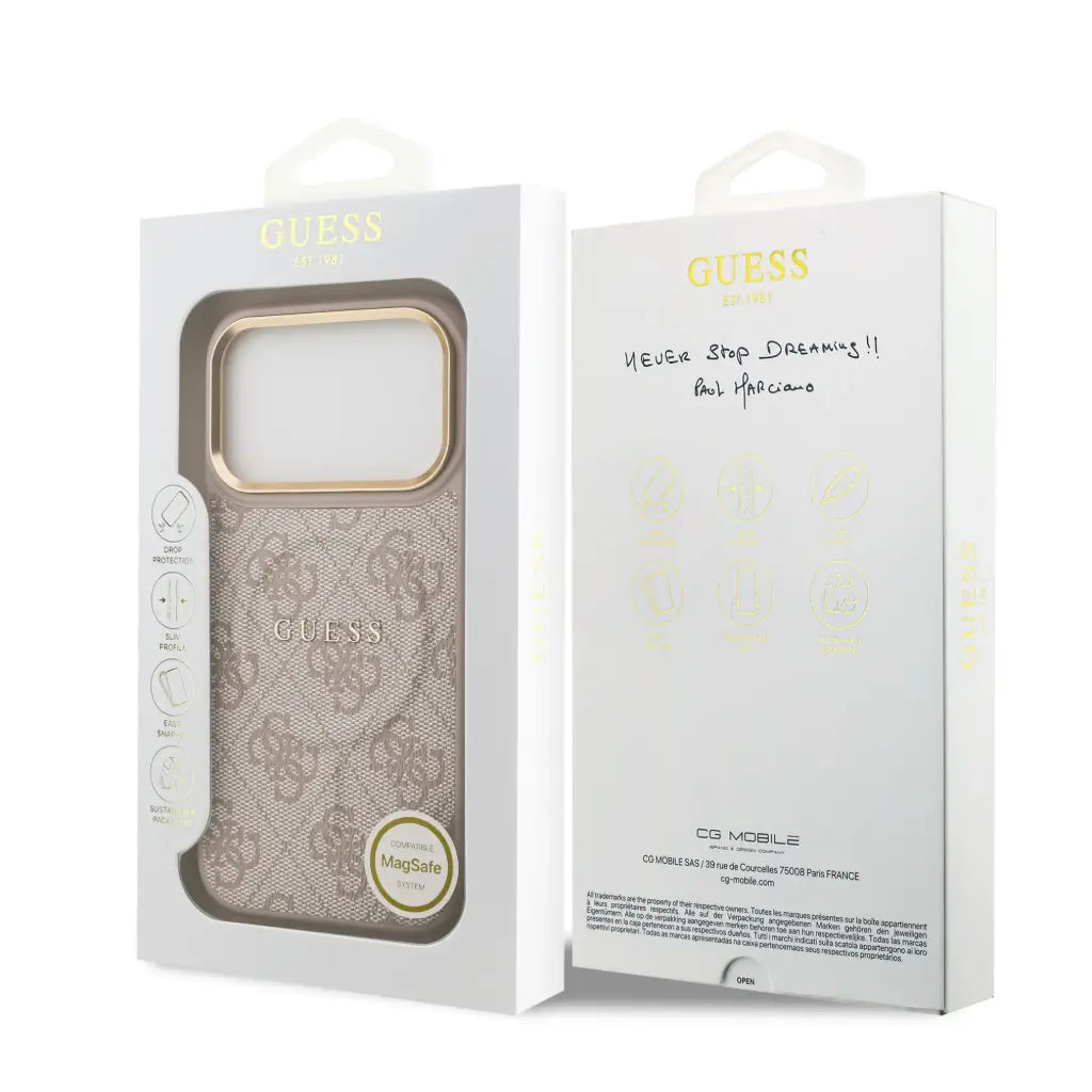 GUESS – Funda para iPhone 17 Pro en Polipiel Rosa con MagSafe y Logo Clásico