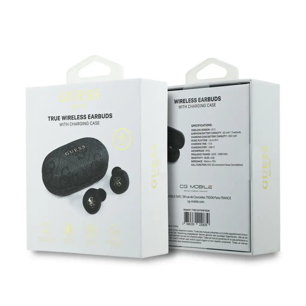 GUESS – Auriculares TWS ENC de Polipiel Negro con Logo 4G Metalizado