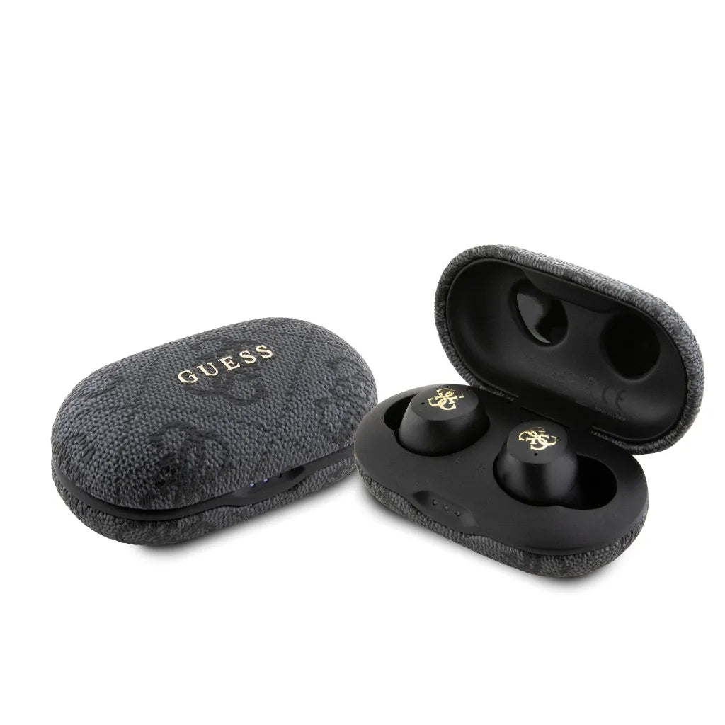 GUESS – Auriculares TWS ENC de Polipiel Negro con Logo 4G Metalizado